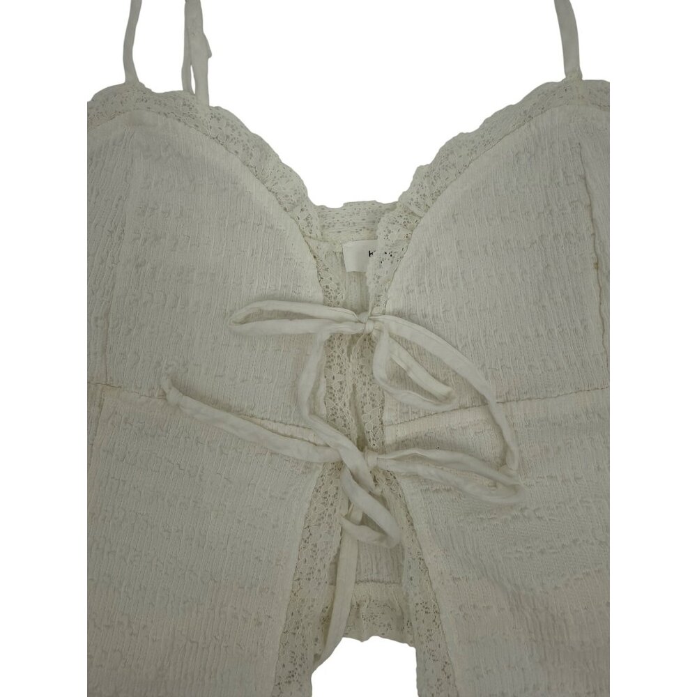 Kirious Los Angeles White Lace Trim Tie Front Boho Coquette Top Grunge Fairycore - Picture 7 of 12